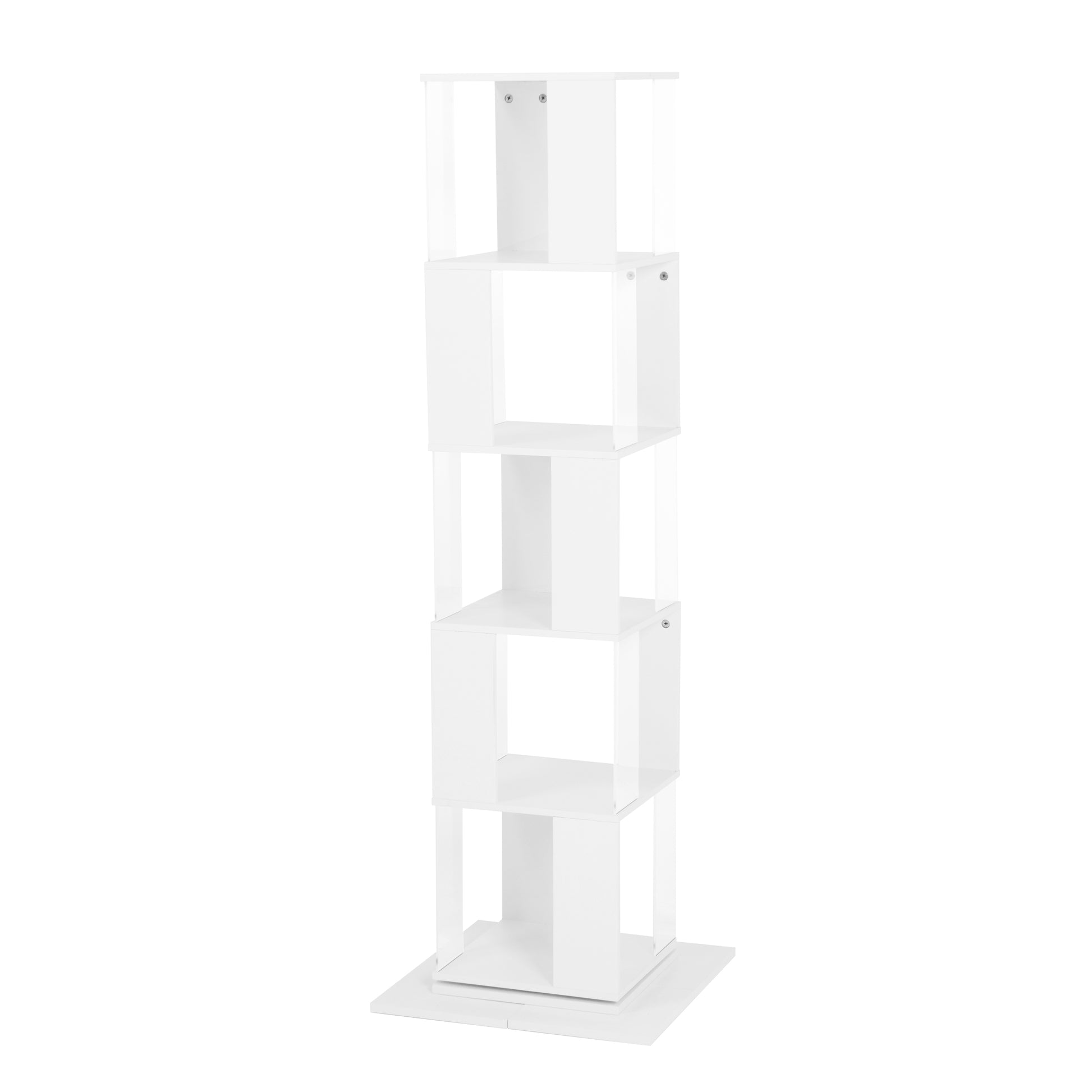 5 Tier Rotating Bookshelf, Floor Rack Simple Bookcase With Acrylic Plate Student Multi Function Creative Bookshelf For Living Room With Anti Toppling Base White Particle Board