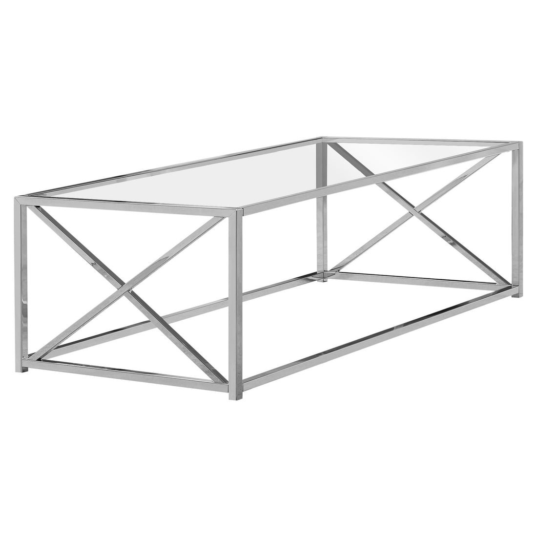 Coffee Table, Accent, Cocktail, Rectangular, Living Room, 44"L, Clear Tempered Glass, Chrome Metal, Contemporary, Modern Chrome Metal