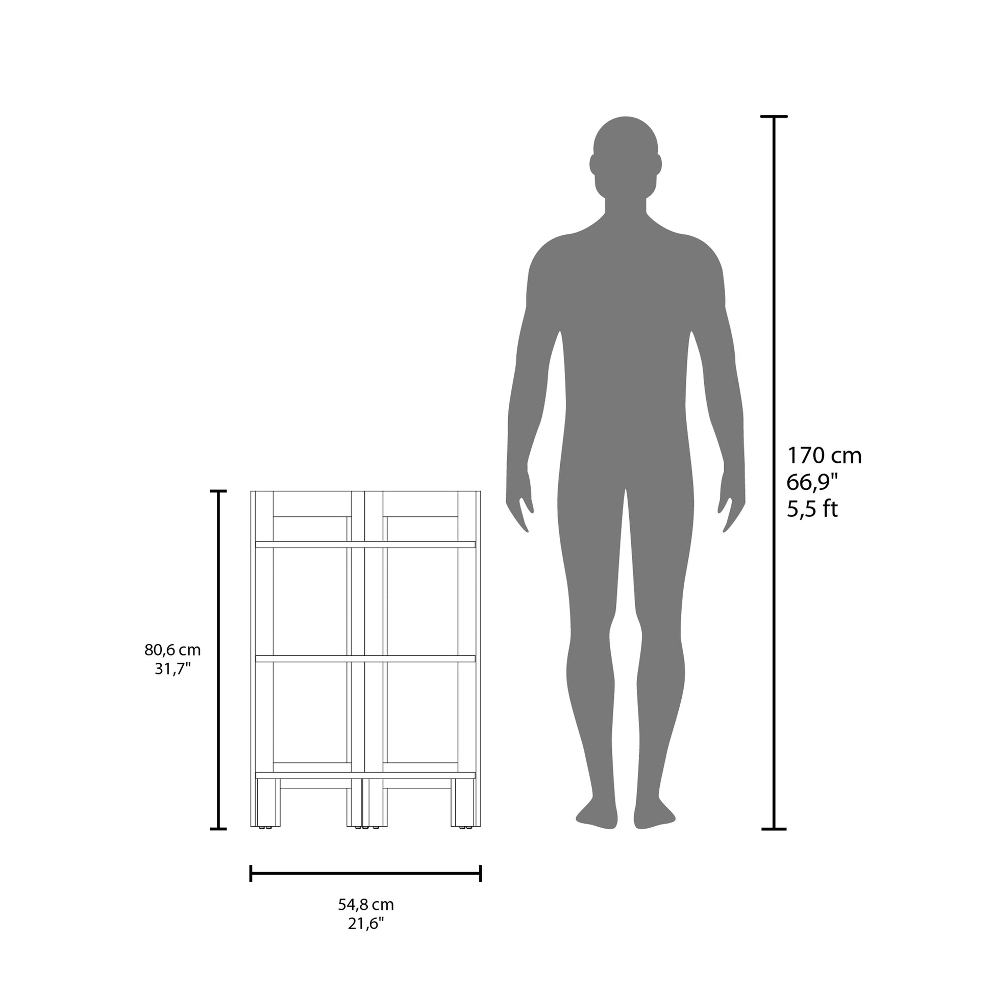 Side Table 31.70" H, With 3 Shelves, 3 Legs, White White Solid Wood Mdf Engineered Wood