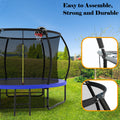 10Ft Pumpkin Trampoline, Outdoor Trampoline With Basketball Hoop, Enclosure Net And Ladder Blue Steel