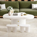 Cloud Coffee Table Set Of 3, Irregular Shape Coffee Table With 2 Drawers, 2 Small Stools For Living Room White Mdf