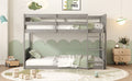 Twin Over Twin Floor Bunk Bed With Panelled Headboard And Footboard, Solid Rubber Wood Foundation With Safety Guardrails, Built In Ladder,Antique White Twin Antique White Rubber Wood