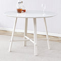 A Modern Minimalist Circular Dining Table With A 42 Inch Diameter White Patterned Tabletop And White Metal Legs. Suitable For Restaurants, Living Rooms, And Conference Rooms. White Mdf Metal