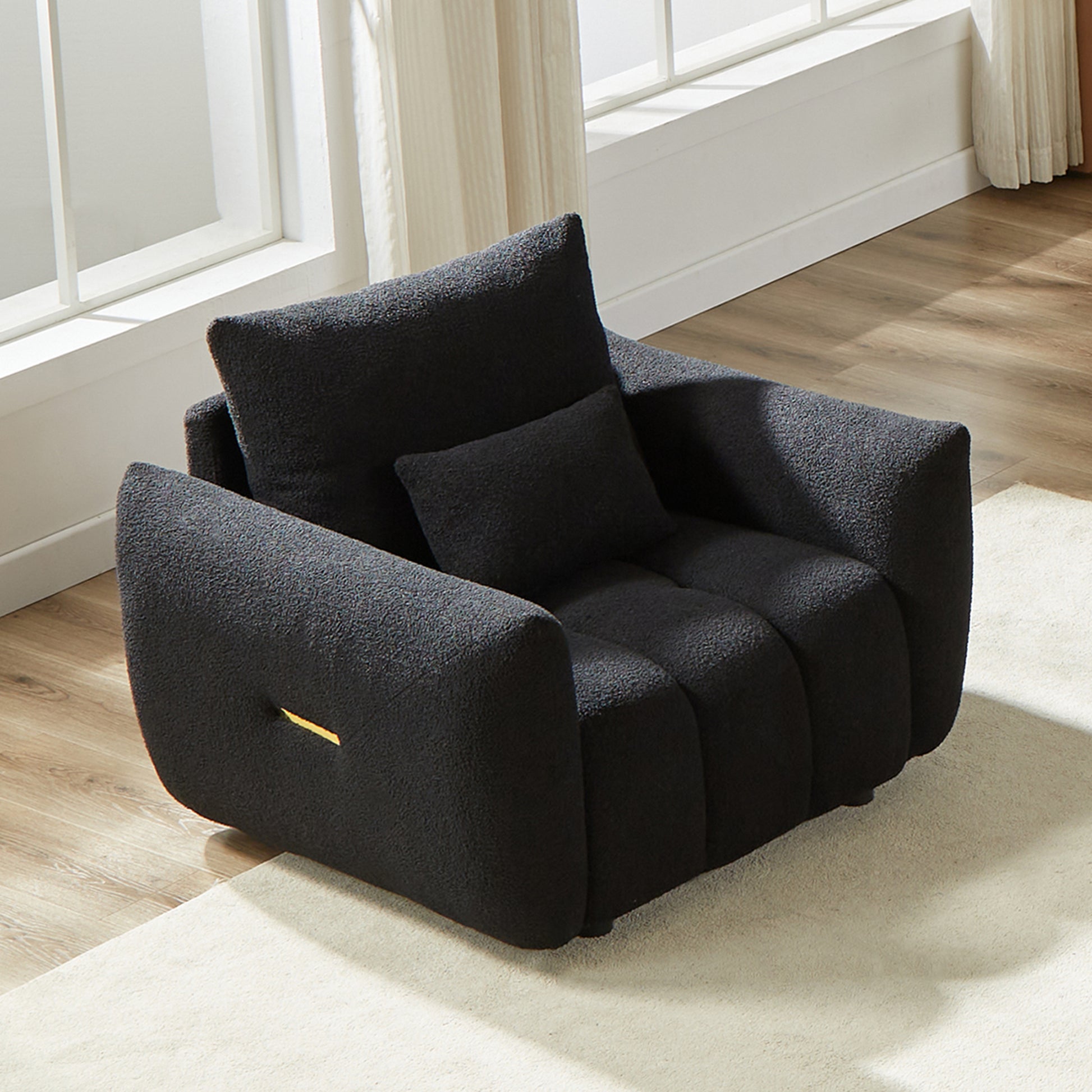 Mh39.7'' Teddy Fabric Sofa, Modern Lounge Chair For Apartment, Office, Living Room And Bedroom Black Wood Primary Living Space Pine Foam Fabric 1 Seat