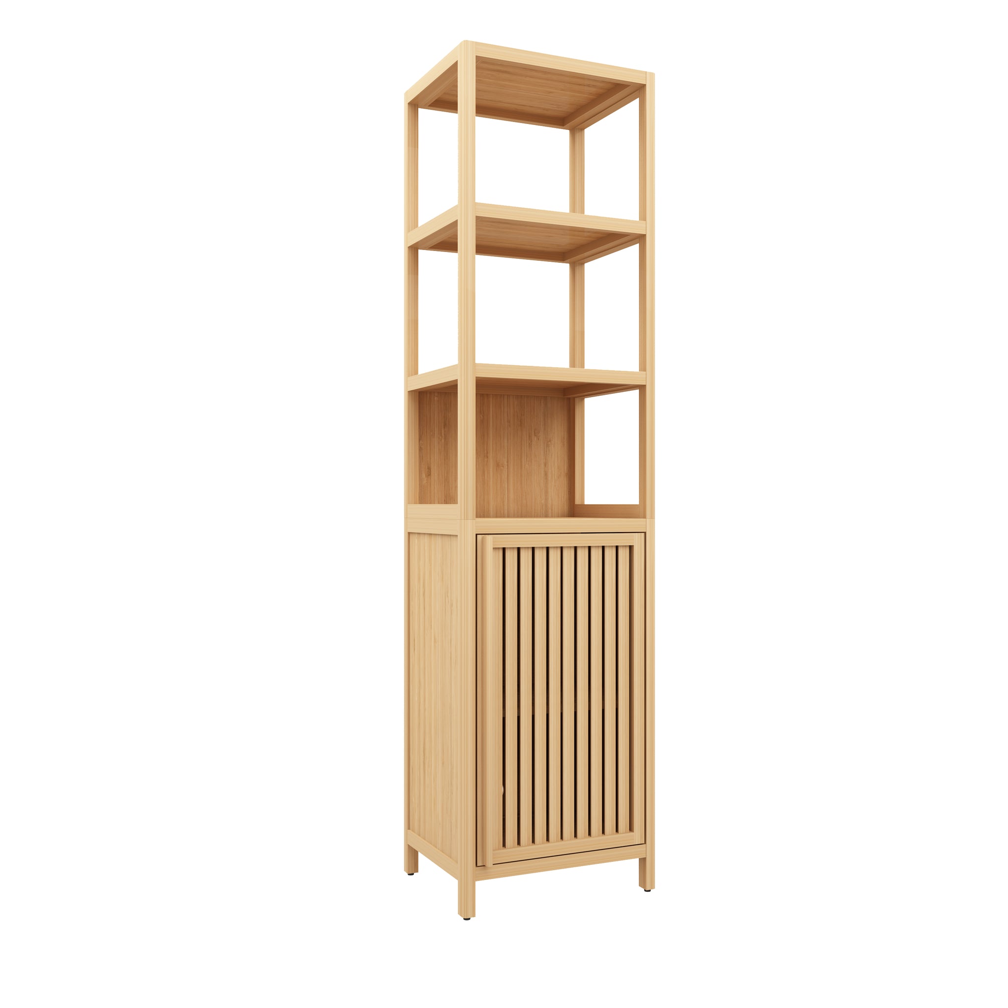 Storage Tall Slim Cabinet With Shutter Door And 3 Tier Shelves, Freestanding Linen Tower Cabinet For Living Room, Kitchen, Bathroom Organizer, Natural Bamboo Natural,Natural Multi,Natural Wood Dining Room Bamboo