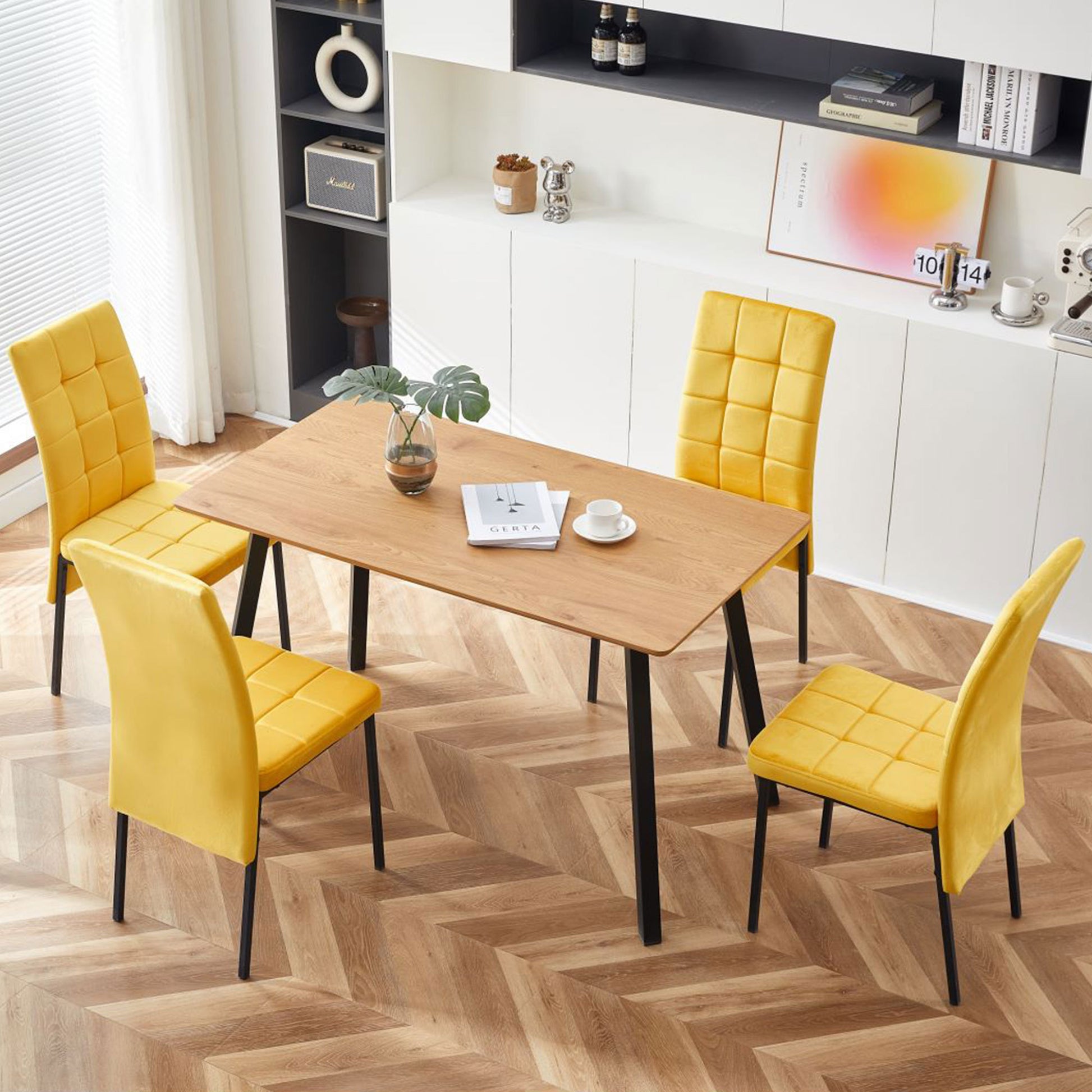 Modern Design Rectangle Mdf Restaurant Wooden Dining Table With Metal Frame Walnut Brown Triangular Dining Room Modern Floor Mount Kitchen & Dining Tables Mdf