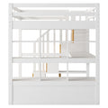 Full Size Loft Bed With Desk And Shelves, Two Built In Drawers, Storage Staircase, White Full White Plywood,Solid Wood Mdf