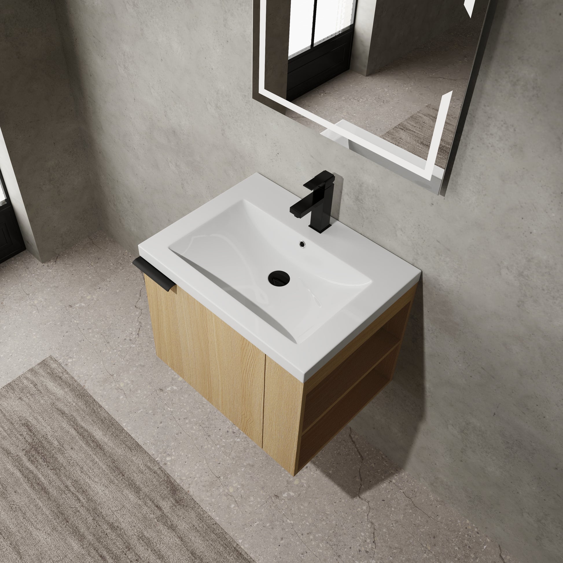 24 "Bathroom Vanity Sink Combo For Big Space,Modern Bathroom Cabinet Cabinet Combination, Bathroom Sink Cabinet Set, Oak Composable Oak Bathroom American Design Engineered Wood