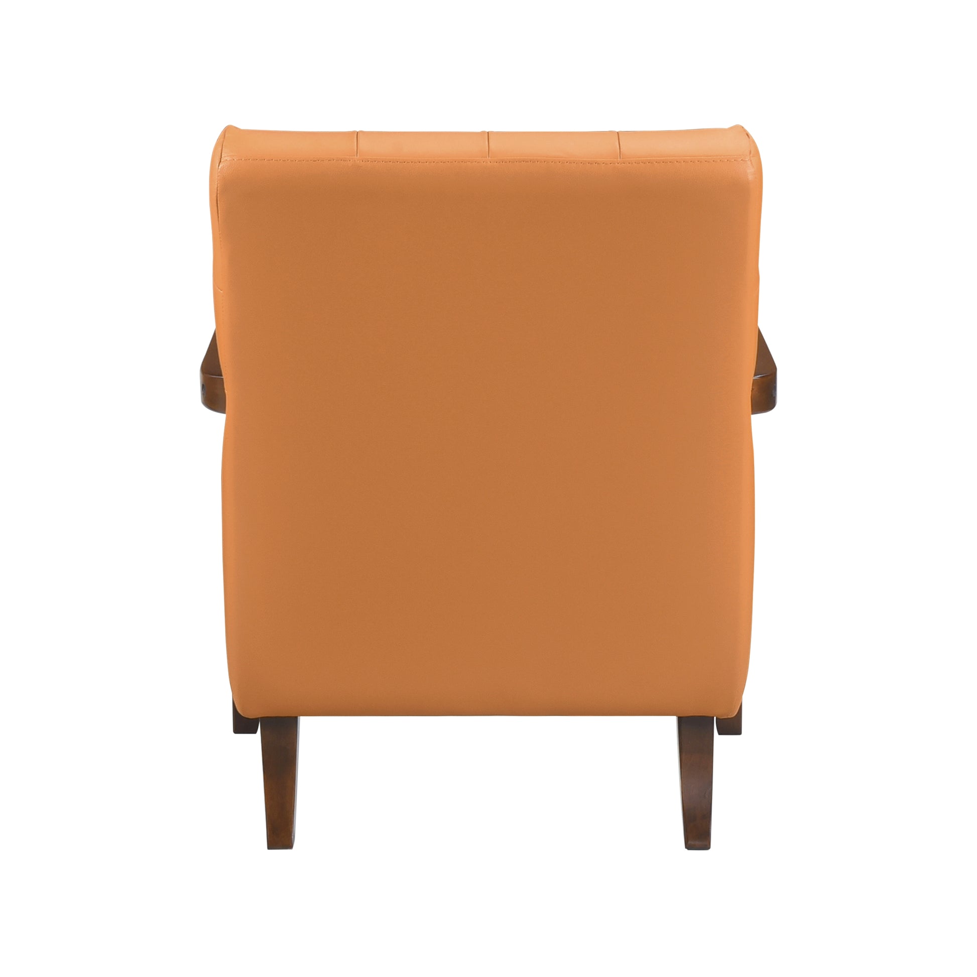 Modern Style Accent Chair Orange Leather Upholstered Tufted Detail Walnut Finish Wood Furniture 1Pc Orange Primary Living Space Contemporary,Modern Plywood