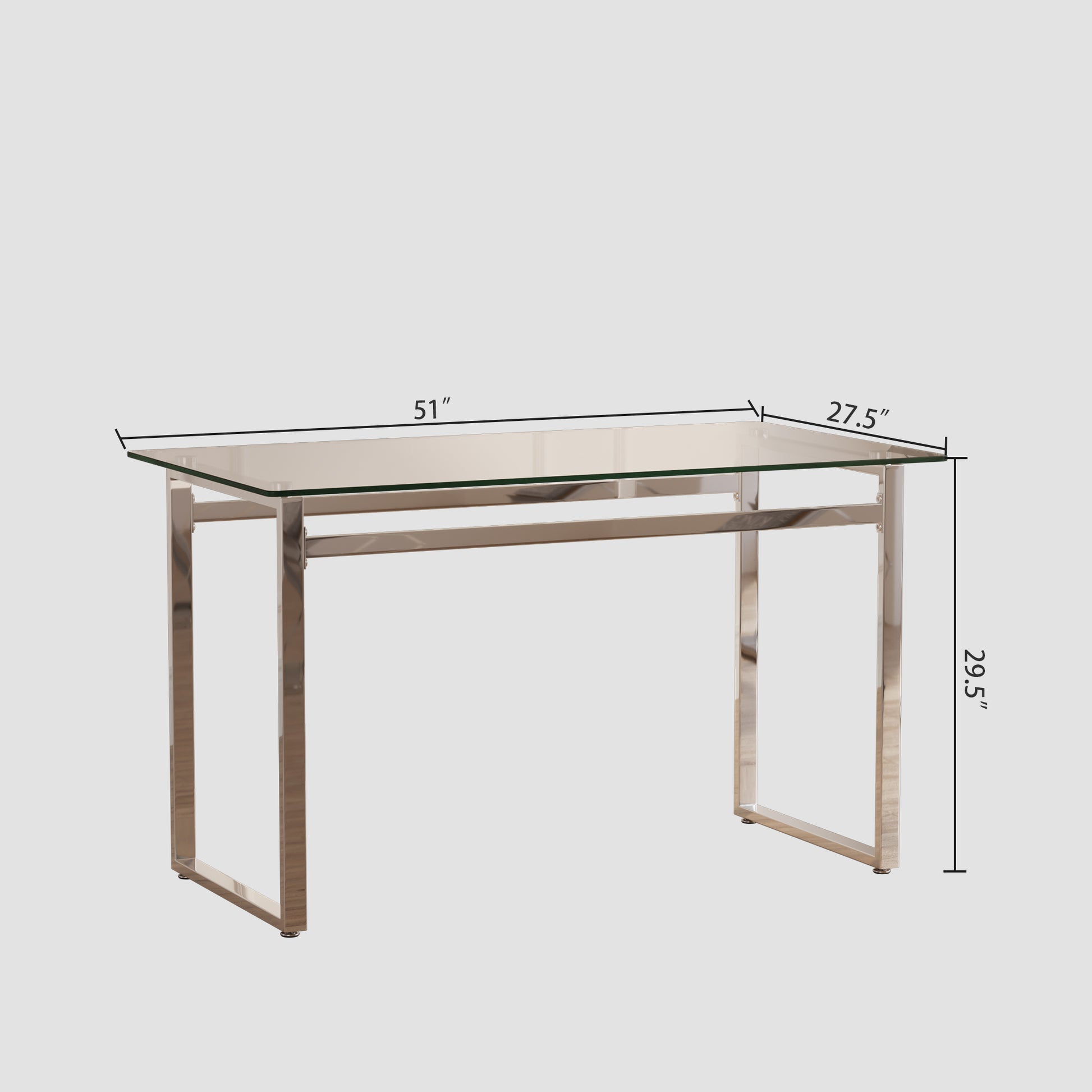 Modern Minimalist Rectangular Glass Dining Table For 4 6 With 0.31" Tempered Glass Tabletop And Silver Chrome Metal Legs, Writing Table Desk, For Kitchen Dining Living Room, 51" W X 27"D X 30" H Transparent Glass Glass