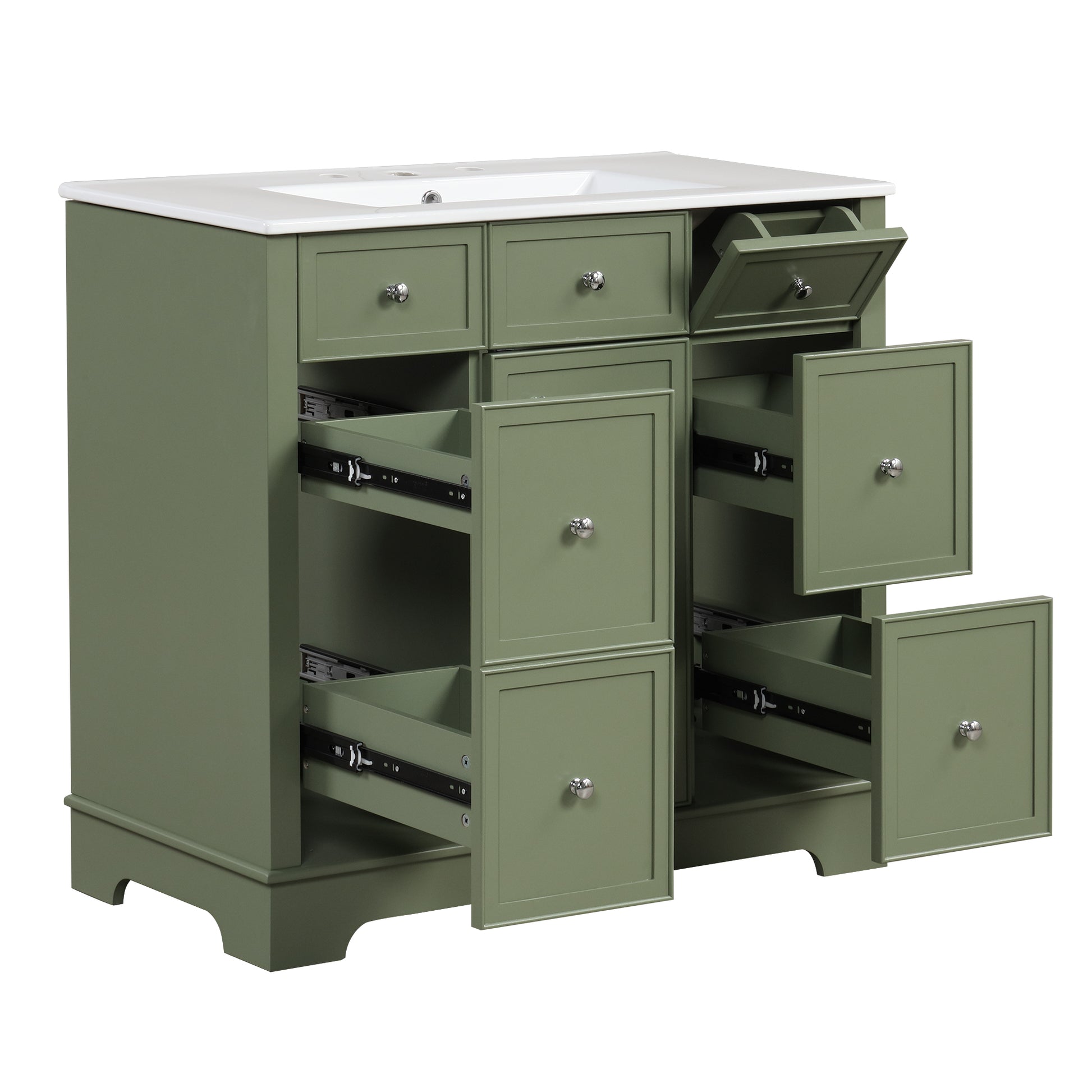 36" Bathroom Vanity With Sink, One Cabinet With Three Drawers And One Flip Drawer, Solid Wood And Mdf Board, Green Green Solid Wood Mdf