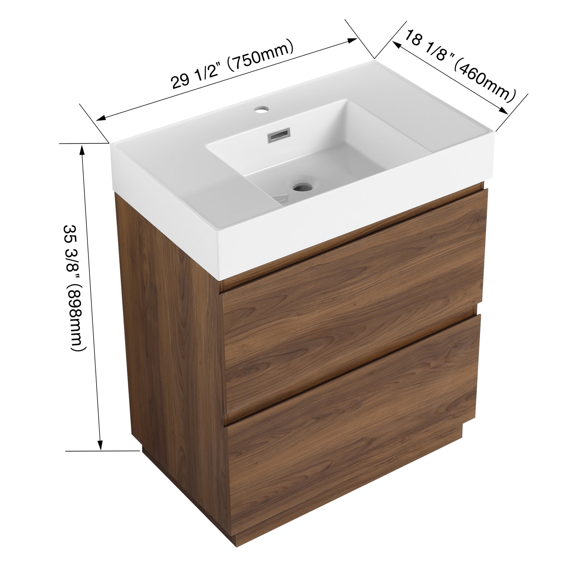 30" Bathroom Vanities With Single Sink Combo, Modern Undermount Bathroom Sink Cabinet With Double Drawer, Freestanding Bathroom Sink Cabinet,Engineering Wood,Brown Brown American Design Engineered Wood