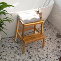 Acacia Wood Two Steps Stool Small Size Rectangle Acacia Wood Light Brown Primary Living Space American Design Acacia Wood