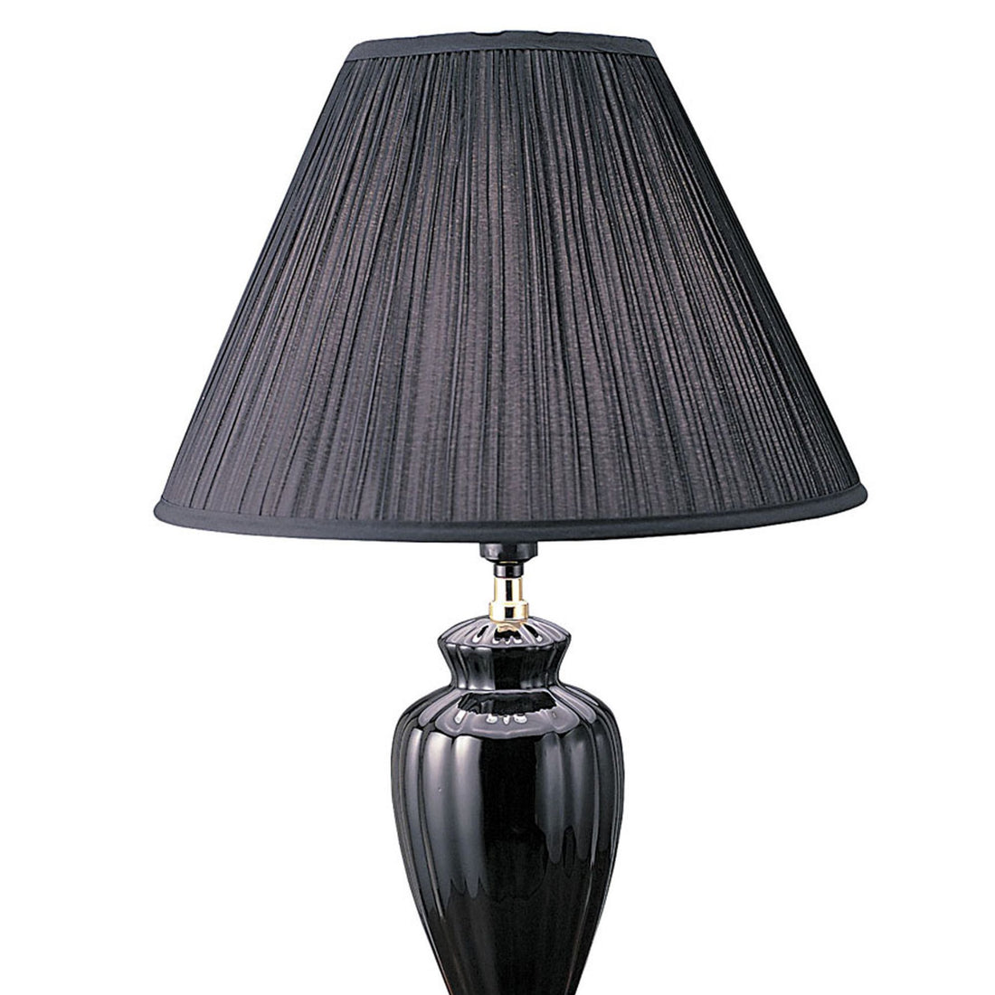 26" Tall Ceramic Table Lamp, Urn Shaped With Black Finish, Linen Shade Black Ceramic