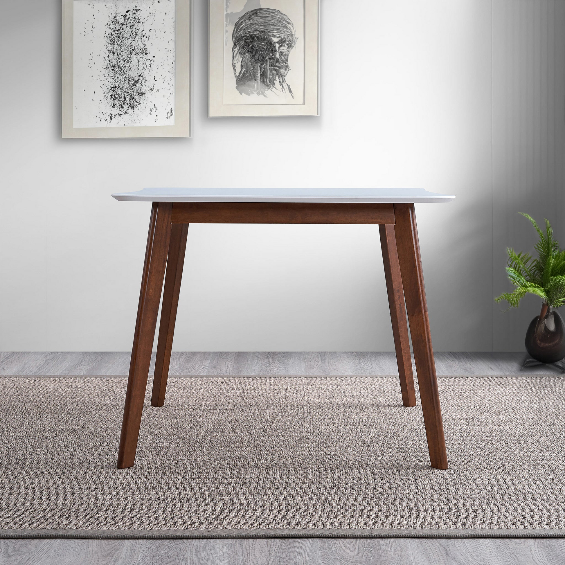 Benton Modern White Top Dining Table Brown,White Seats 4 Brown Dining Room Mid Century Modern Rubberwood Square Mdf,Solid Wood