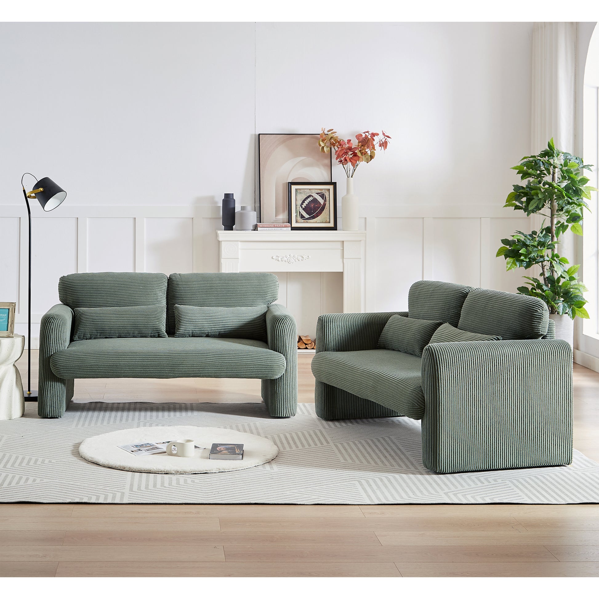 60"Corduroy Fabric Sofa, Modern Lounge Chairs Loveseat Sofa With Support Pillow, For Apartment, Office, Living Room & Bedroom Green Corduroy 2 Seat
