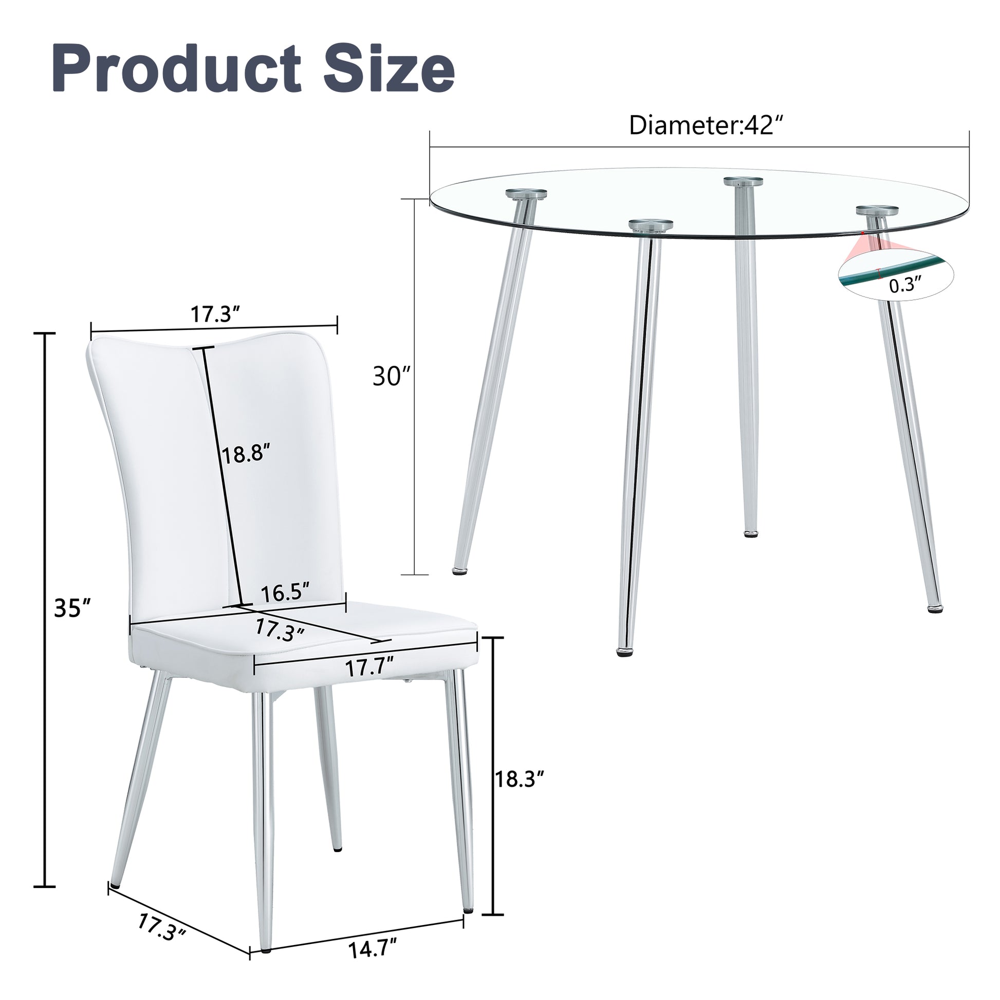 Table And Chair Set.A Modern Minimalist Round Dining Table With Transparent Tempered Glass Top And Silver Metal Legs,Paried With 6 Chairs With Pu Backrest And Seat Cushion And Silver Metal Legs.