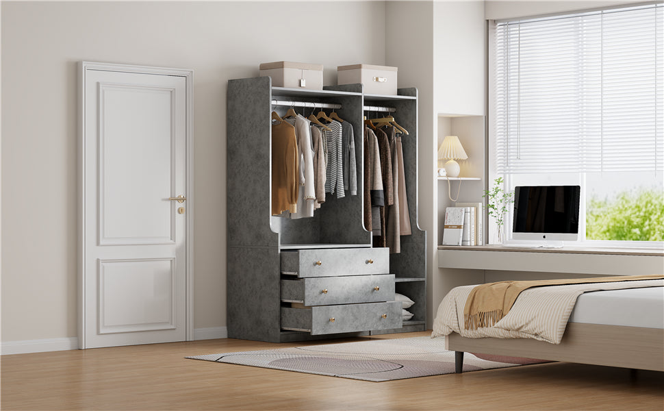 Open Wooden Wardrobe Storage For Bedroom, Gray Gray Particle Board