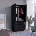 Taly Armoire With Double Doors, 3 Drawers, And Hanging Rod Black Black Particle Board