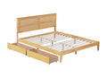 King Size Bed With Rattan Headboard, Two Storage Drawers, Rubber Wood Bed With Enhanced Support Salts And Feet,White Oak King White Oak Rubber Wood