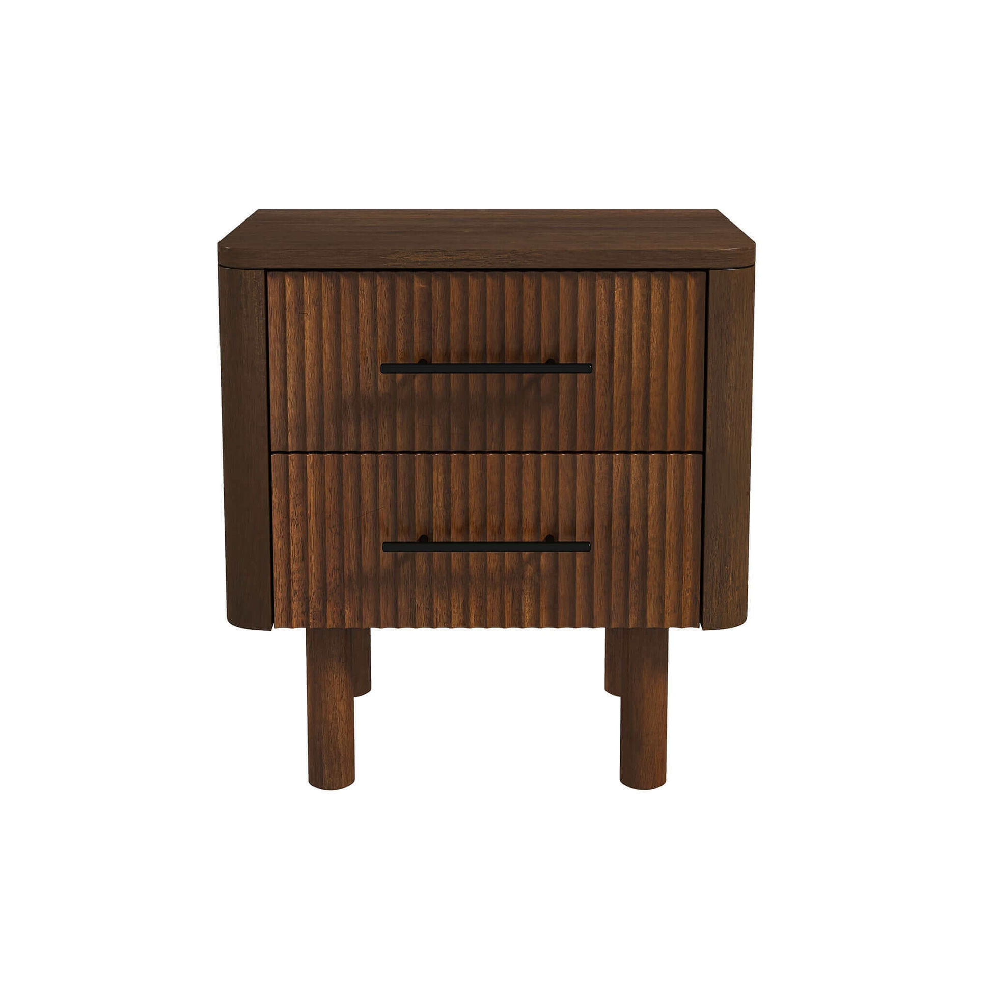 Logan Mid Century Modern Walnut Nightstand Bed Side Tables With 2 Drawers Brown,Wood Brown 2 Drawers Bedroom With Legs Mid Century Modern Solid Wood Walnut Finish Solid Wood
