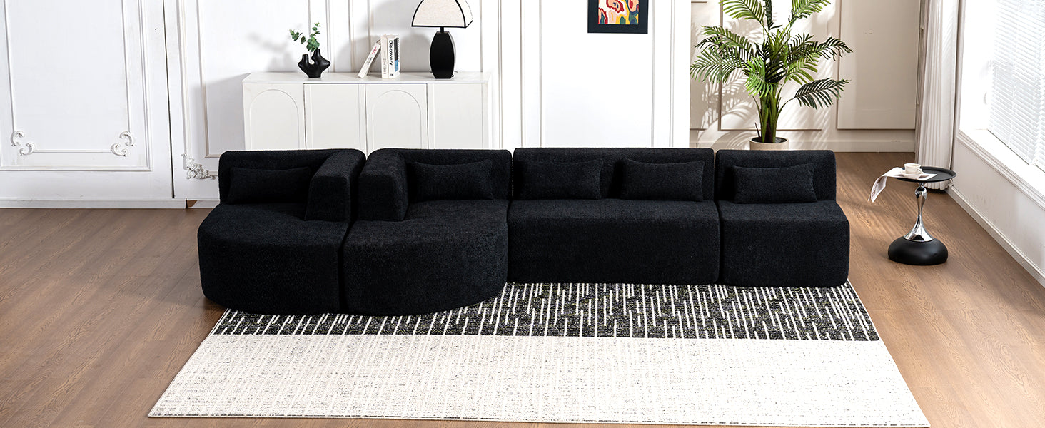 143.7" Upholstered Sofa Free Combined Sofa Couch With Two Chaise Lounge And Five Back Pillows For Living Room, Black Black Foam Polyester 5 Seat