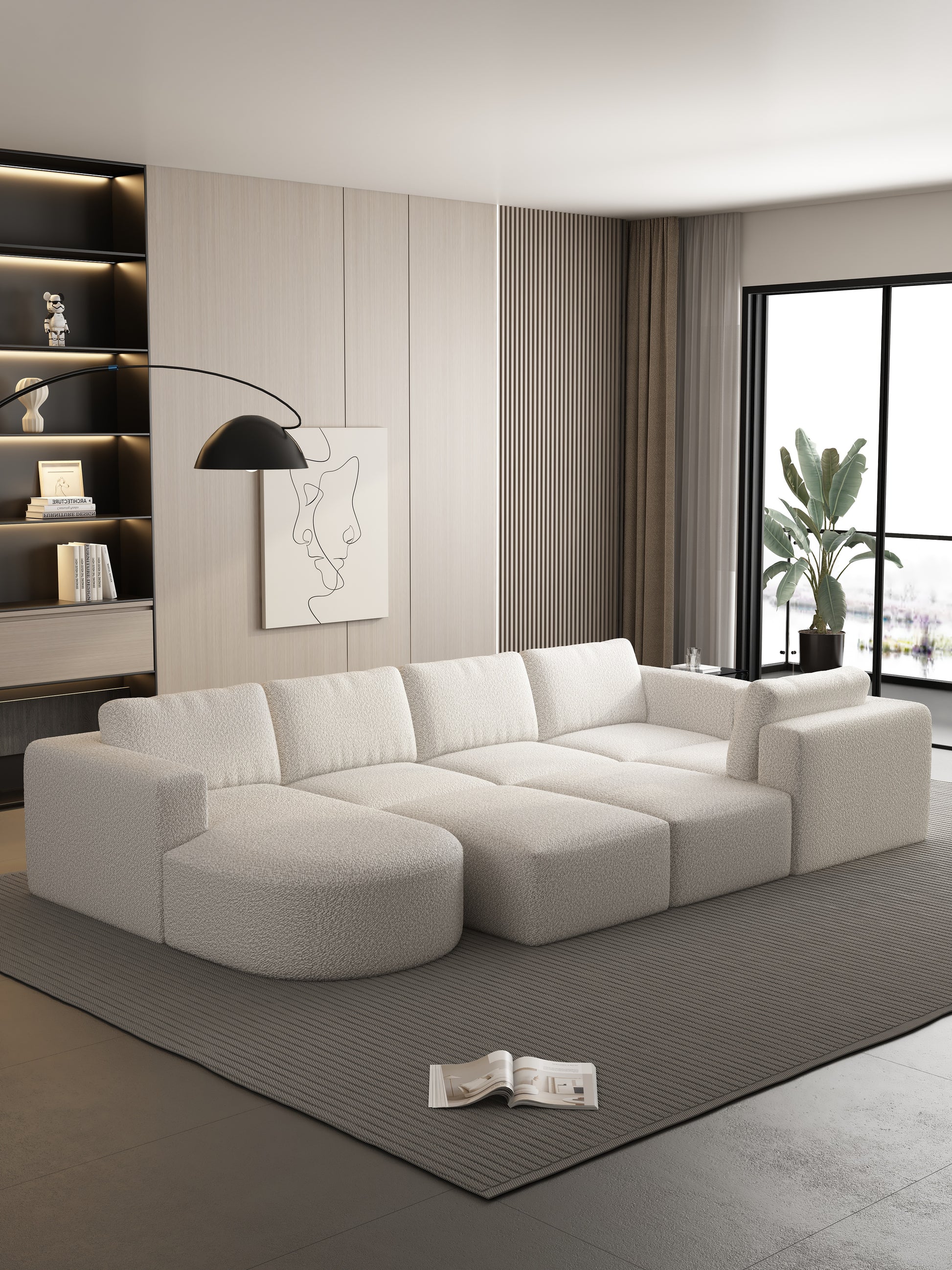 104.32*70.86 Modular Sectional Sofa Sleeper Couch, Sectional Sofa With Chaise And Ottoman, Convertible U Shaped Modular Sofa Set For Living Room, Bedroom. Memory Foam, White. Combo A B C D White Primary Living Space Soft Minimalist,Modern Memory Foam