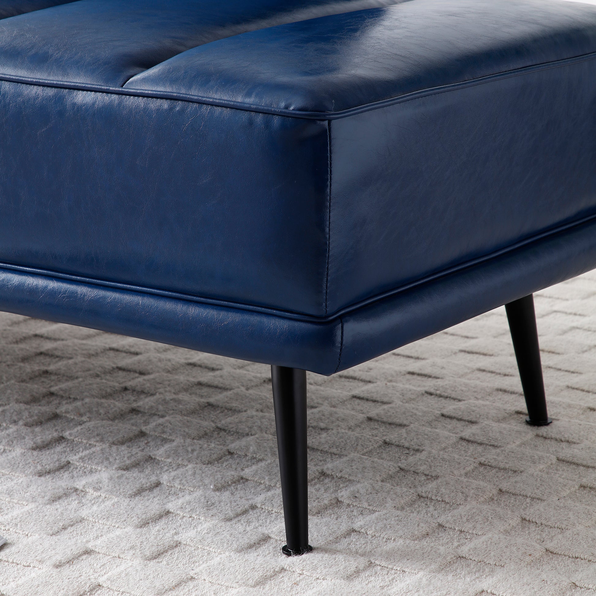 55"Inch Width Modern End Of Bed Bench,Blue Faux Leather Upholstered With Side Table, 360 Degree Swivel Tray Couch,Entryway Ottoman,Window Bench With Metal Legs For Bedroom, Living Room Blue Faux Leather Wood Primary Living Space Modern Foam Pu Leather 2