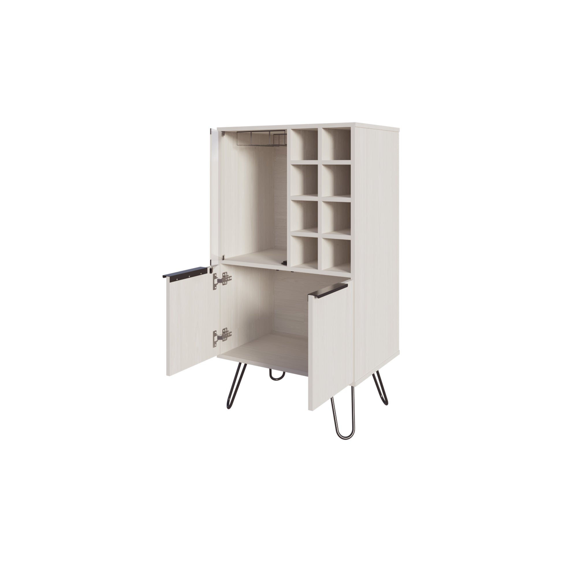 Fairfax Bar Cabinet In Melamine With Glass Rack And Wine Storage,White 5 Or More Spaces White Modern Particle Board Melamine