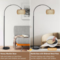 Arc Floor Lamps For Living Room With 3 Color Temperatures, Black Standing Lamp With Remote & Dimmable Led Bulb, Rattan Boho Floor Lamp, Farmhouse Tall Lamp For Bedroom, Over Couch Arched Reading Light Brown Black Rattan Metal