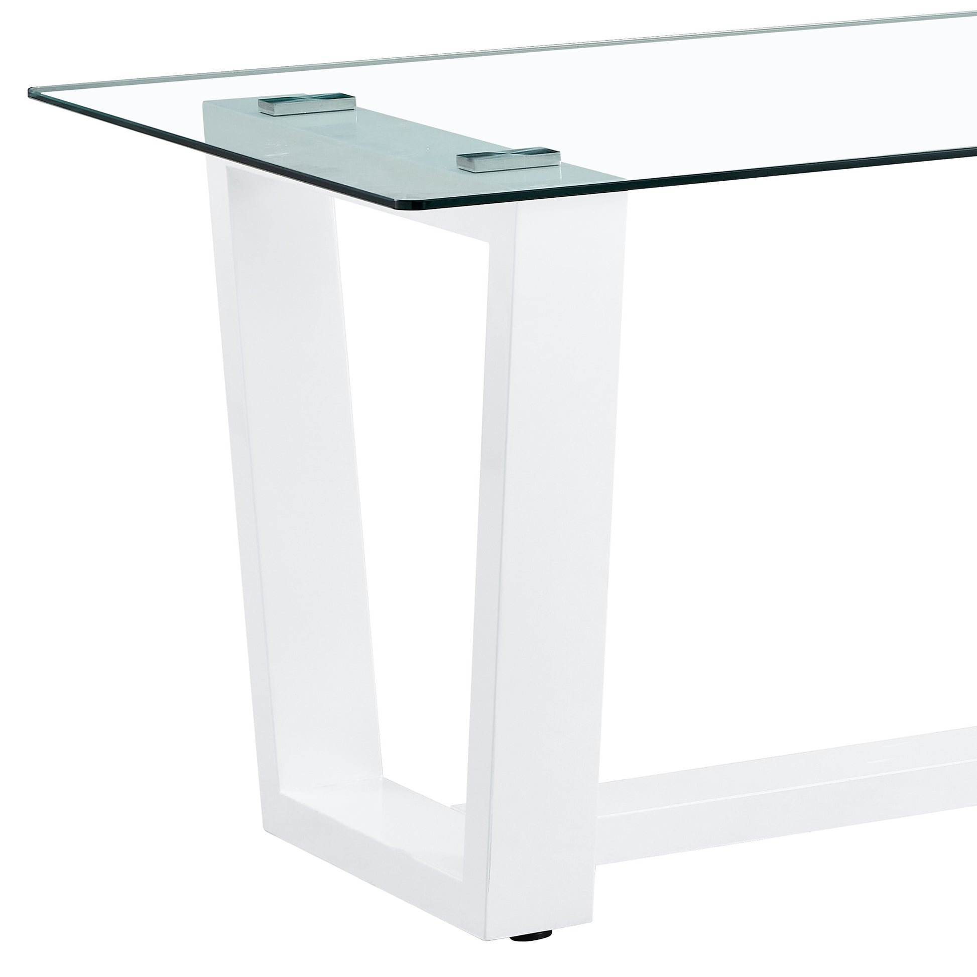 Table And Chair Set.A Rectangular Dining Table Features With Tempered Glass Top And Sleek White Mdf Stand.Paried With 4 Pu Chairs With Checkered Armless High Back And Electroplated Metal Legs. White Seats 4 Mdf Glass