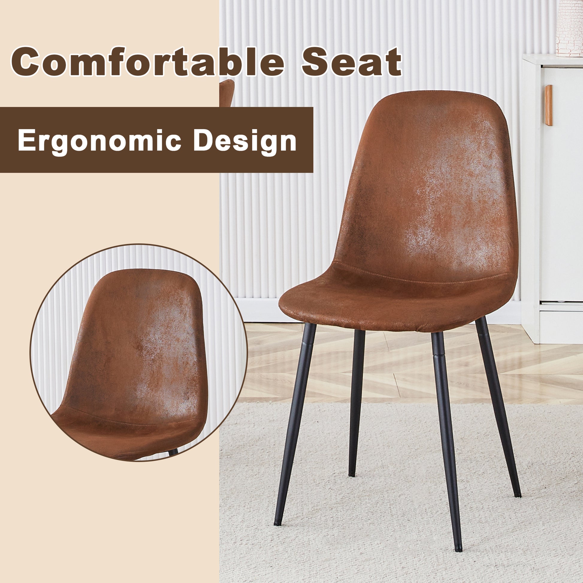 Table And Chair Set. Modern Dining Table With Mdf Top And Beautiful Mdf Legs. Comes With Brown Comfortable Chair With Seat And Metal Legs. Suitable For A Wide Range Of Decorative Styles. Brown,Wood Seats 4 Mdf