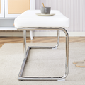 White Shoe Changing Stool, Silver Metal Legs, Sofa Stool Dining Chair, Suitable For Bedroom ,Fitting Room, Storage Room, Dining Room, Living Room. 005 White Pu