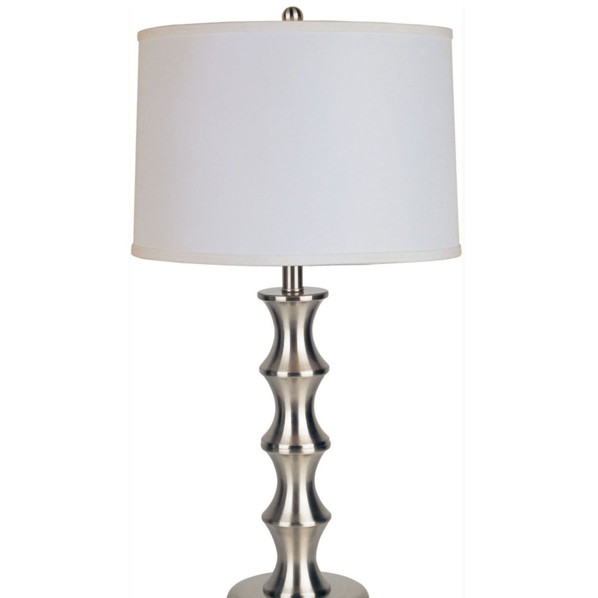 29.5" Tall Steel Table Lamp With Satin Nickel Finish, Linen Shade Multicolor Wood