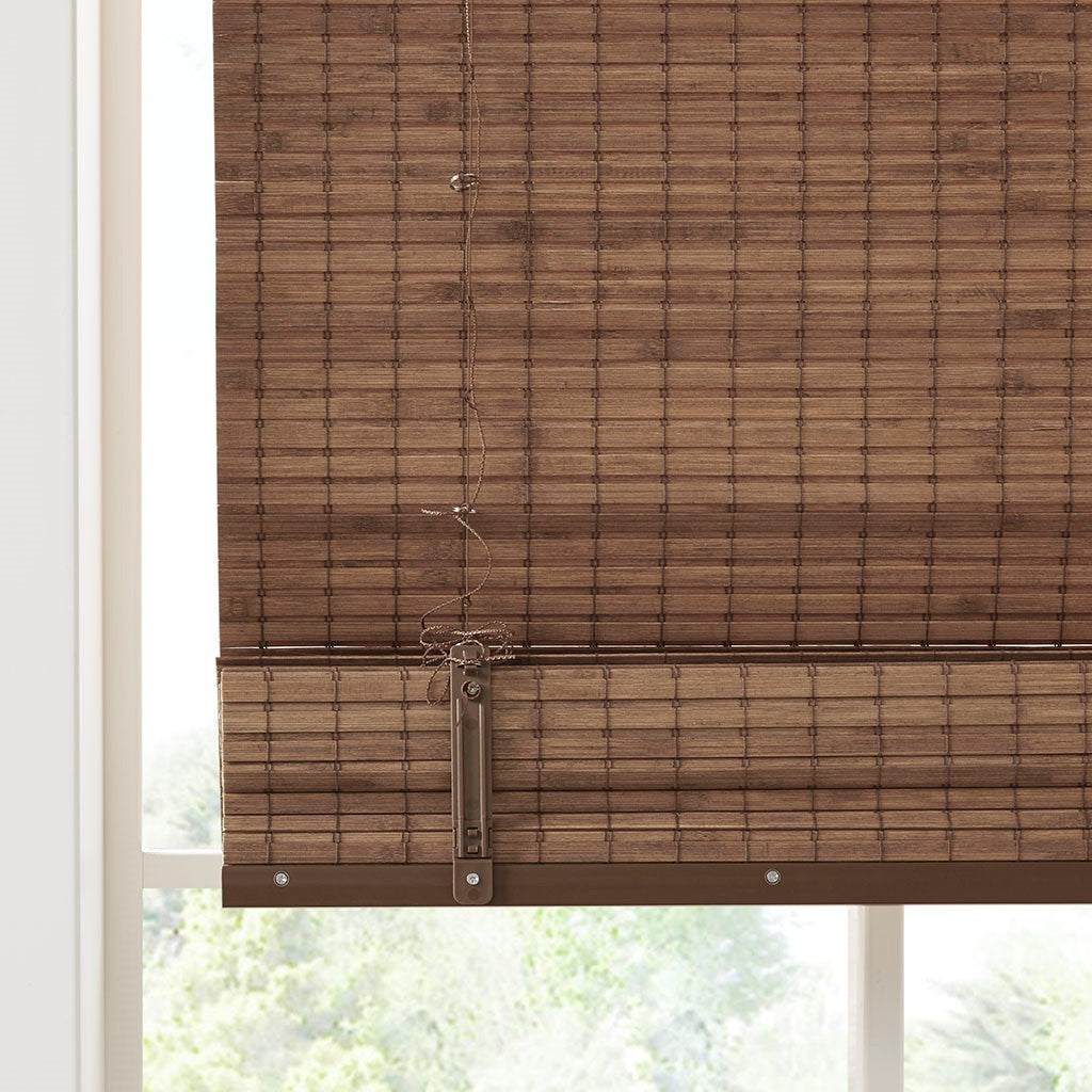 Bamboo Light Filtering Roman Shade 64"L Teak Bamboo