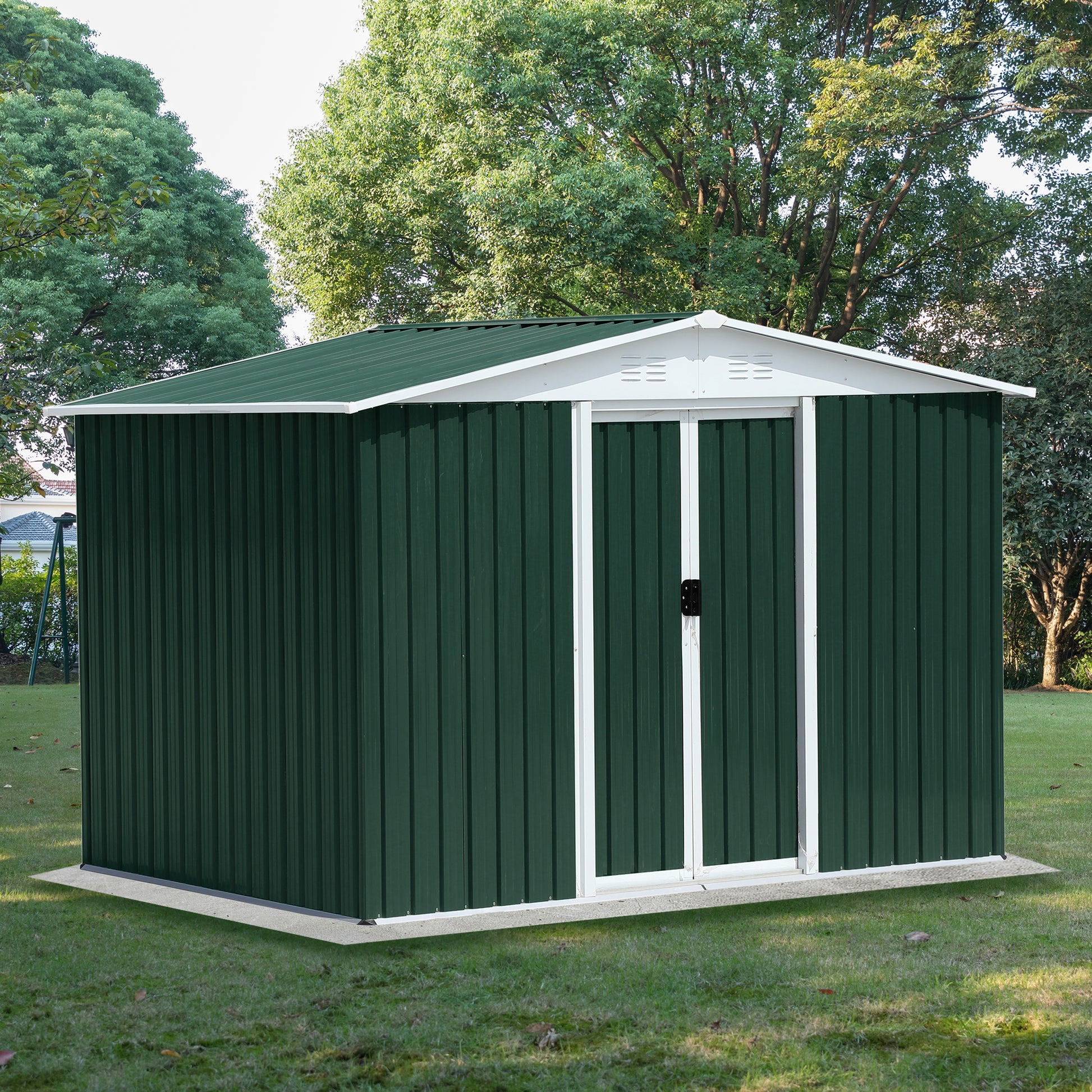 8X6 Feet Outdoor Storage Garden Shed Apex Roof Green With Aluminum Alloy Frame And Sliding Door Green Garden & Outdoor Metal