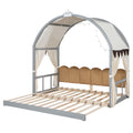 Twin Size Extended Bed With Arched Roof And Trundle, Gray Twin Gray Plywood