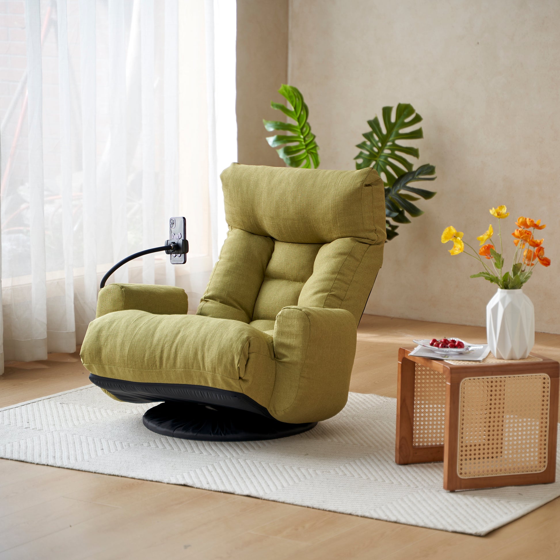 Adjustable Head And Waist, Game Chair, Lounge Chair In The Living Room, 360 Degree Rotatable Sofa Chair,Rotatable Seat Leisure Chair Deck Chair Green Metal Soft Cotton Metal