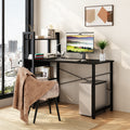 Computer Desk Bookcase Integrated Desktop Table Home Bedroom Table Steel Frame Computer Desk Student Writing Desk Desk,Computer Desk With 4 Tier Storage Shelves, Writing Workstation,Metal And Wood Black Multi Study Metal