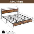 Industrial King Bed Frame With Led Lights And 2 Usb Ports, Bed Frame King Size With Storage, Noise Free, No Box Spring Needed, Rustic Brown Box Spring Not Required King Antique Brown Metal Brown Bedroom Industrial Metal & Wood