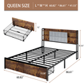 Queen Size Bed Frame With 2 Storage Drawers And Led Lights Headboard, Upholstered King Bed Frame With Charging Station, No Box Spring Needed, Easy Assembly Box Spring Not Required Queen Dark Brown Metal Bedroom Modern Bed Frame Velvet Mdf Metal