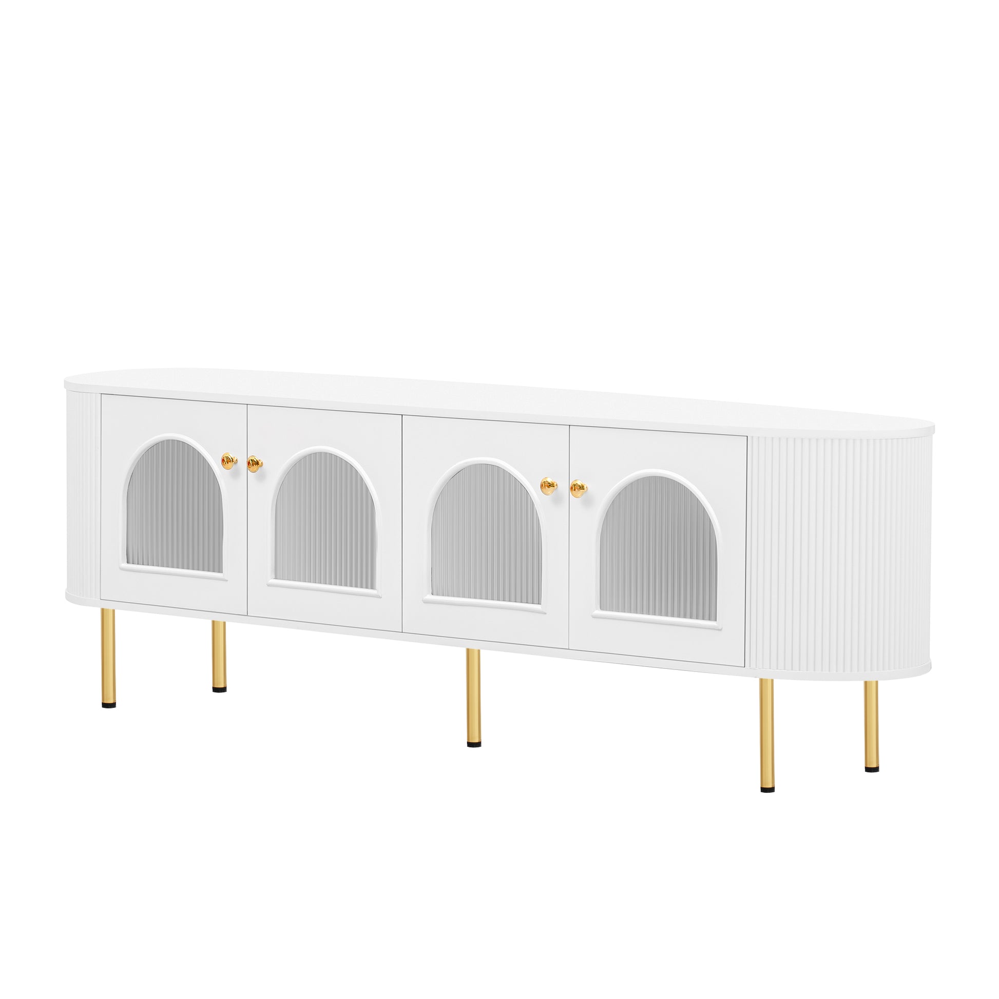 Modern Tv Stand For Tvs Up To 80 Inches, Entertainment Center With 4 Cabinets, Wood Media Console With Metal Legs And Handles For Living Room, White White 70 79 Inches Mdf