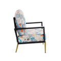 Retro Low Back Floral Print Velvet Accent Armchair With Gold Metal Legs & Rubberwood Frame, Wide Armrest Mid Century Lounge Chair With Pillow Back, Sofa Chair For Living Room & Balcony, Blue Floral