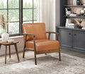 Brown Faux Leather Upholstered Accent Chair 1Pc Seat Cushion Solid Rubberwood Frame Living Room Furniture Brown Primary Living Space Rubberwood Solid Wood
