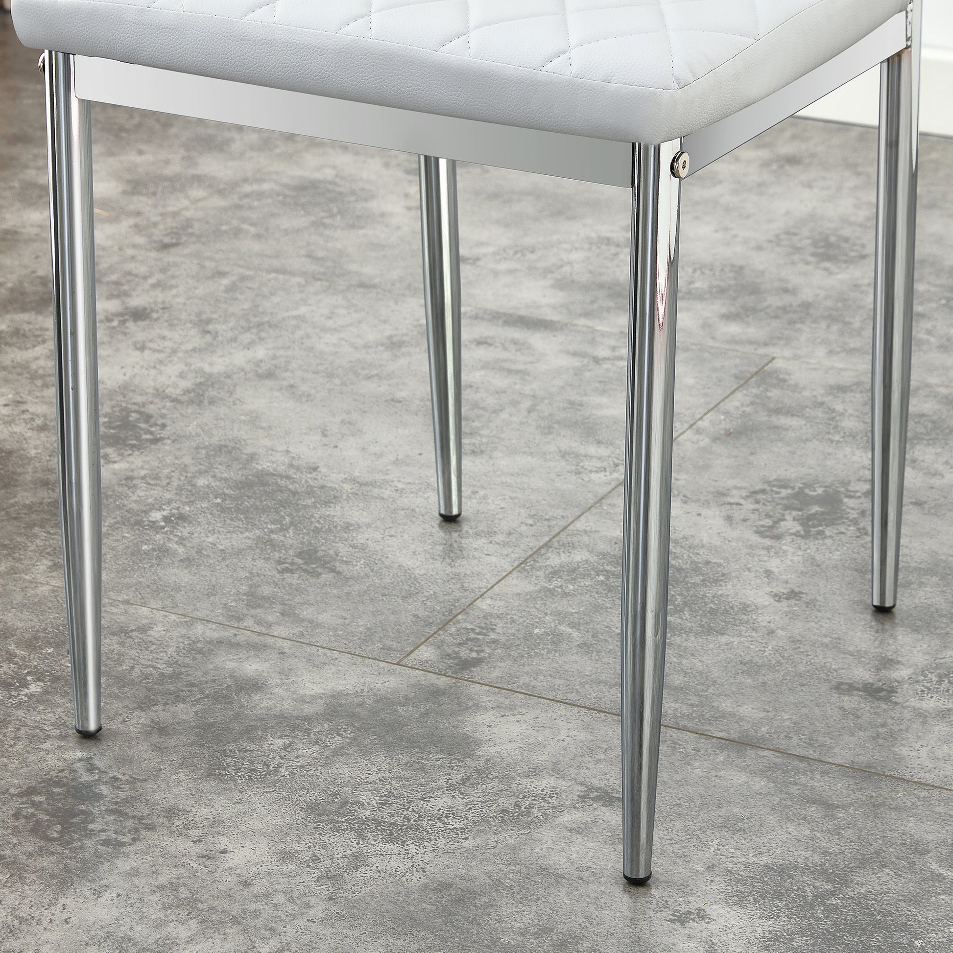 Table And Chair Set.A Rectangular Dining Table Features With Tempered Glass Top And Sleek Black Mdf Stand.Paried With 6 Pu Chairs With Checkered Armless High Back And Electroplated Metal Legs. Light Gray,Transparent Seats 6 Mdf Glass