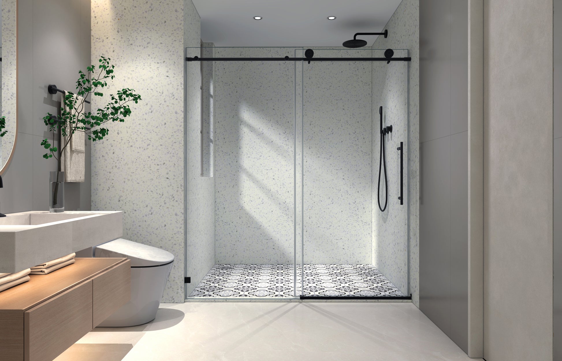 6076 Brushed Nickel Frameless One Fixed And One Shifted Shower Door, 70Mm 304 Stainless Steel Large Pulleys With Adjustable Soft Closing Function,Nano Easy Cleaning,Stick Explosion Proof Menbrance Brushed Nickel Bathroom American Design,Minimalist Glass