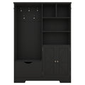 Multi Functional Hall Tree With Storage Shelves Drawers And Cabinet, Elegant Hallway Shoe Cabinet With Bench, Modern Coat Rack With Hooks For Hallway Entryways, Black Black Particle Board Mdf