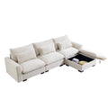 Corduroy Sectional Sofa, L Shaped Couch With Storage Footstool And 3 Pillow, Sectional Couch For Living Room Apartment, Beige Beige Corduroy 3 Seat