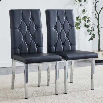 2 Piece Dining Chair, Modern Style Kitchen Upholstered High Back, Metal Leg Office Chair, Suitable For Dining Room, Office, Restaurant. Black Set Of 2 Pu