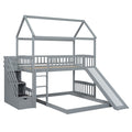 Twin Over Twin Bunk Bed With Two Drawers And Slide, House Bed With Slide, White Old Sku :Lt000129Aae Gray Pine